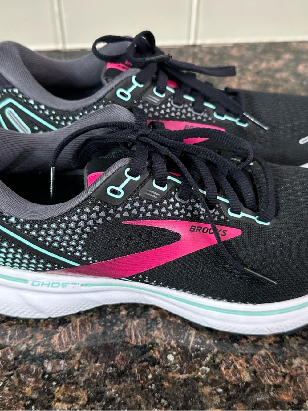 Brooks Women’s Black Running Shoes with Pink and Mint Accents GHOST - Picture 9 of 10